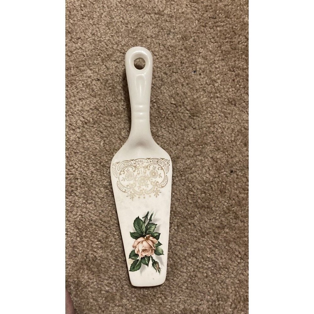 22K Gold Trim Georgian China USA Ceramic Cake Server Floral/Rose Vintage